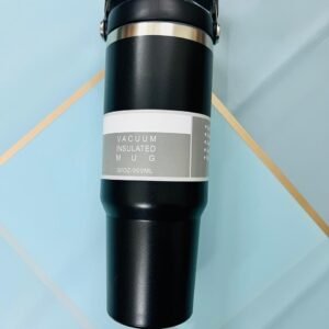Homeoculture 900ml Stainless Steel Travel Tumbler | Vacuum Insulated Hot & Cold Cup with Handle, Straw & 3-Way Drinking Lid | Reusable Water Mug (Black)