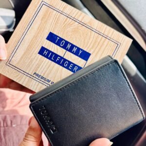 TOMMY HILFIGER 3 Fold Premium Wallet Black With Wooden Box / Leather Wallet For Men