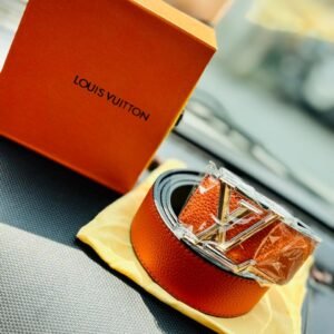 Uphaar Creators LV Press Pin Genuine Leather Belt For Men -Orange | Formal And Casual | Metallic Finish Buckle