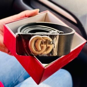 Uphaar Creators GG Press Pin Genuine Leather Belt for Men | Formal And Casual | Metallic Finish Buckle - Black