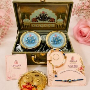 Royal Bhaiya Bhabhi Rakhi Dry Fruit Gift Hamper with Evil Eye Rakhi