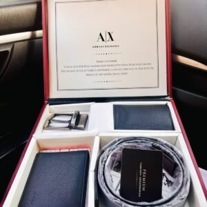 Armani Exchange Men’s Gift Set | 4-In-1 Combo With Stylish Wallet, Adjustable Belt, A Buckel & Card Holder | Gift For Men, Husband, Boyfriend, Father | Packaging | Birthday/Corporate Gift/Anniversary